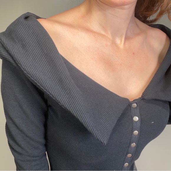 SOLD Maeve Anthropologie Ribbed Snap Up stretchy long sleeve can off the - Picture 6 of 15